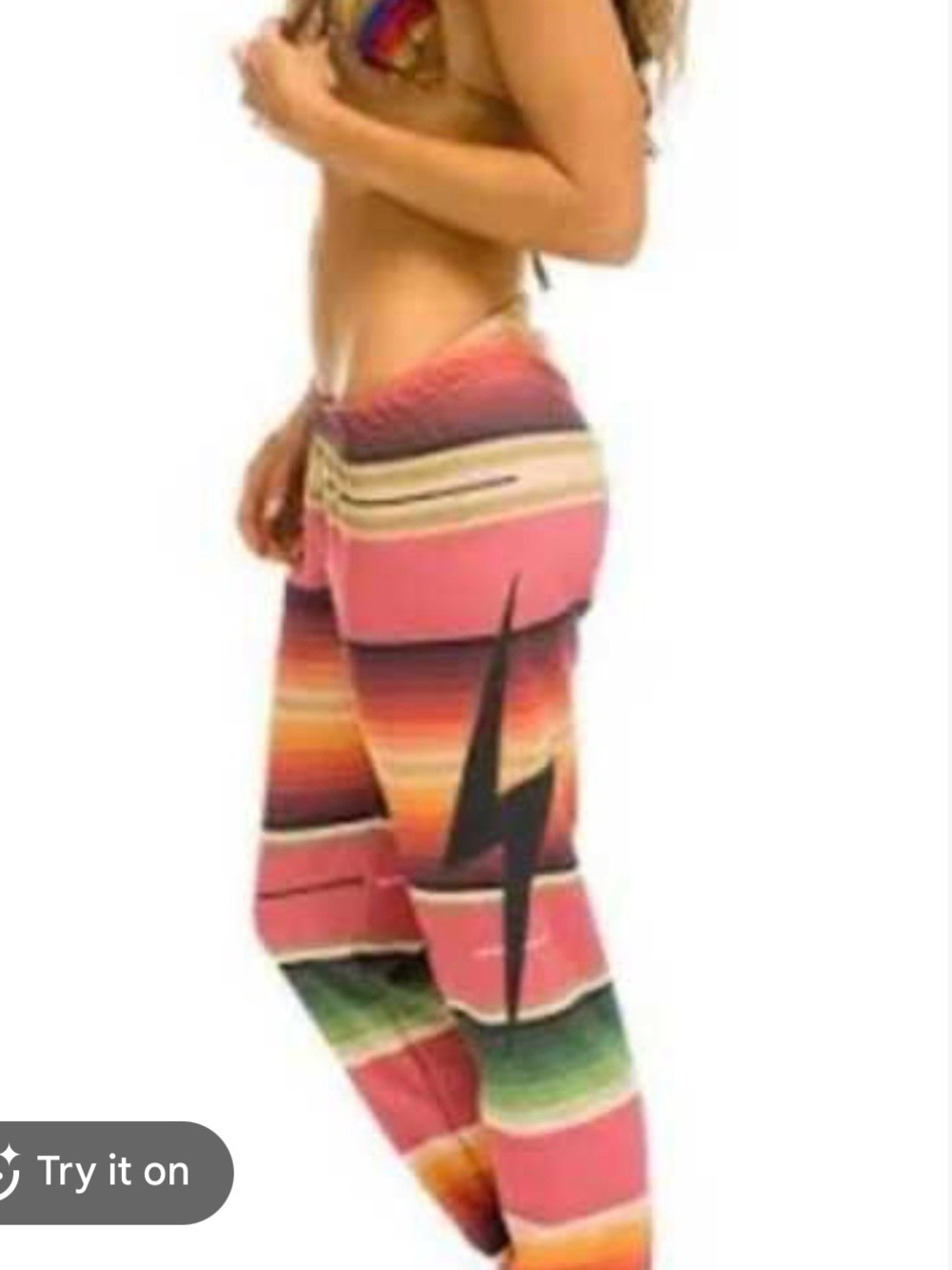 Aviator Nation Coral Multicolor Striped Joggers with Black Bolt